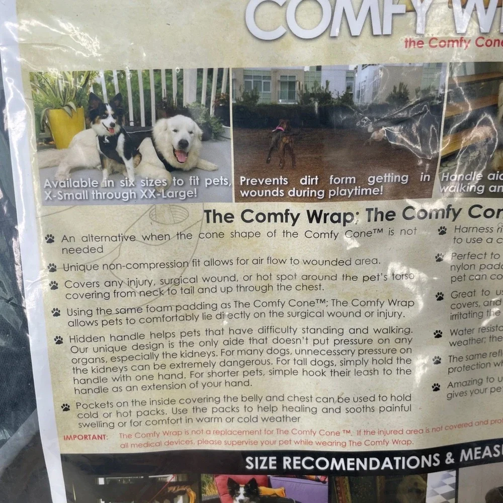 All Four Paws Comfy Wrap Dog Recovery Vest Black Medium Post Surgery Wound‎ Care